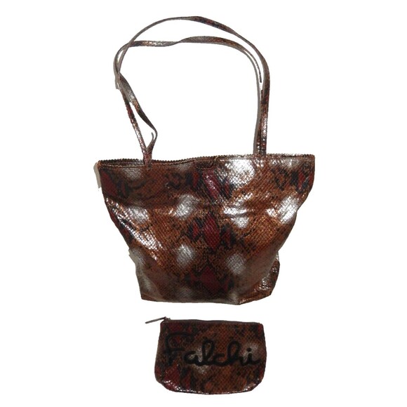 Carlos Falchi Fatto a Mano Shoulder Handbag Purse Brown Snakeskin Reptile Print - Picture 1 of 10